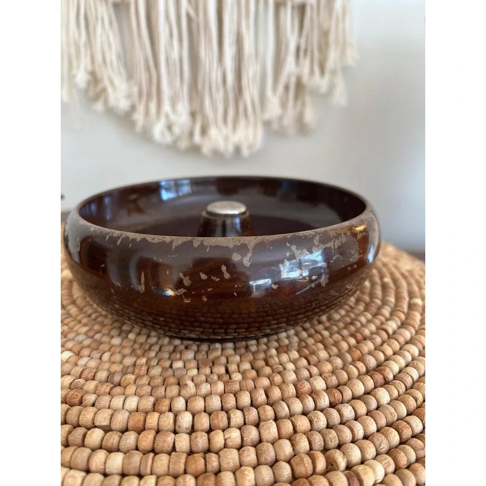 Vintage Wood Nutcracker Bowl with Center Metal Striker (3622)